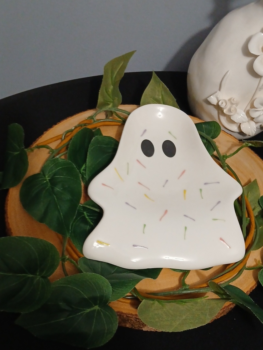 Cute White Ghost Trinket Dish with Pastel Sprinkles NWT
